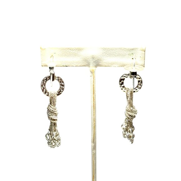 Sterling Silver Dangle Earrings Hammered Circle Knot Tassel Drop Jewelry - Picture 3 of 9